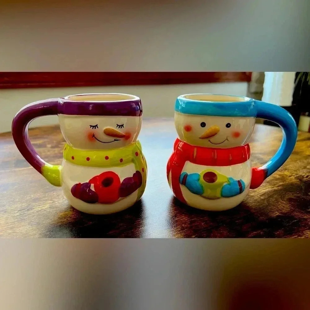 BUNDLE: Bay Island | 2- ceramic snowman mugs/set.
